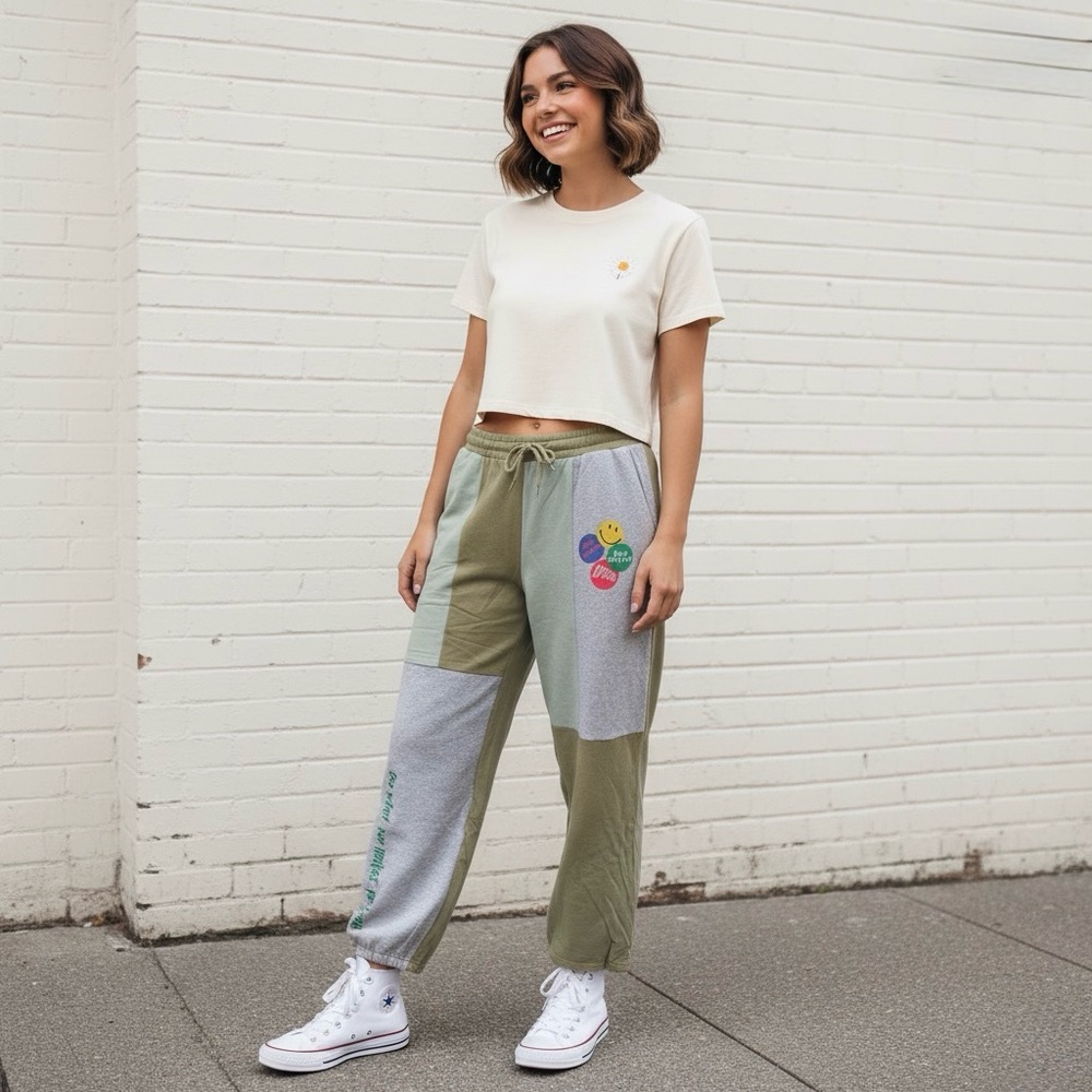 Easel Olive and Gray Wide Leg Pants NWT